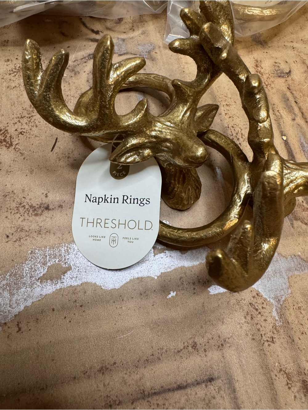 Threshold Gold Reindeer Antler Napkin Rings - Set of 8